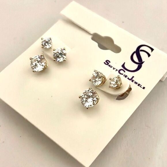 Savy Cie Jewels Set of 3 Earrings Gold Plated Over Sterling Silver NWT - Picture 2 of 7